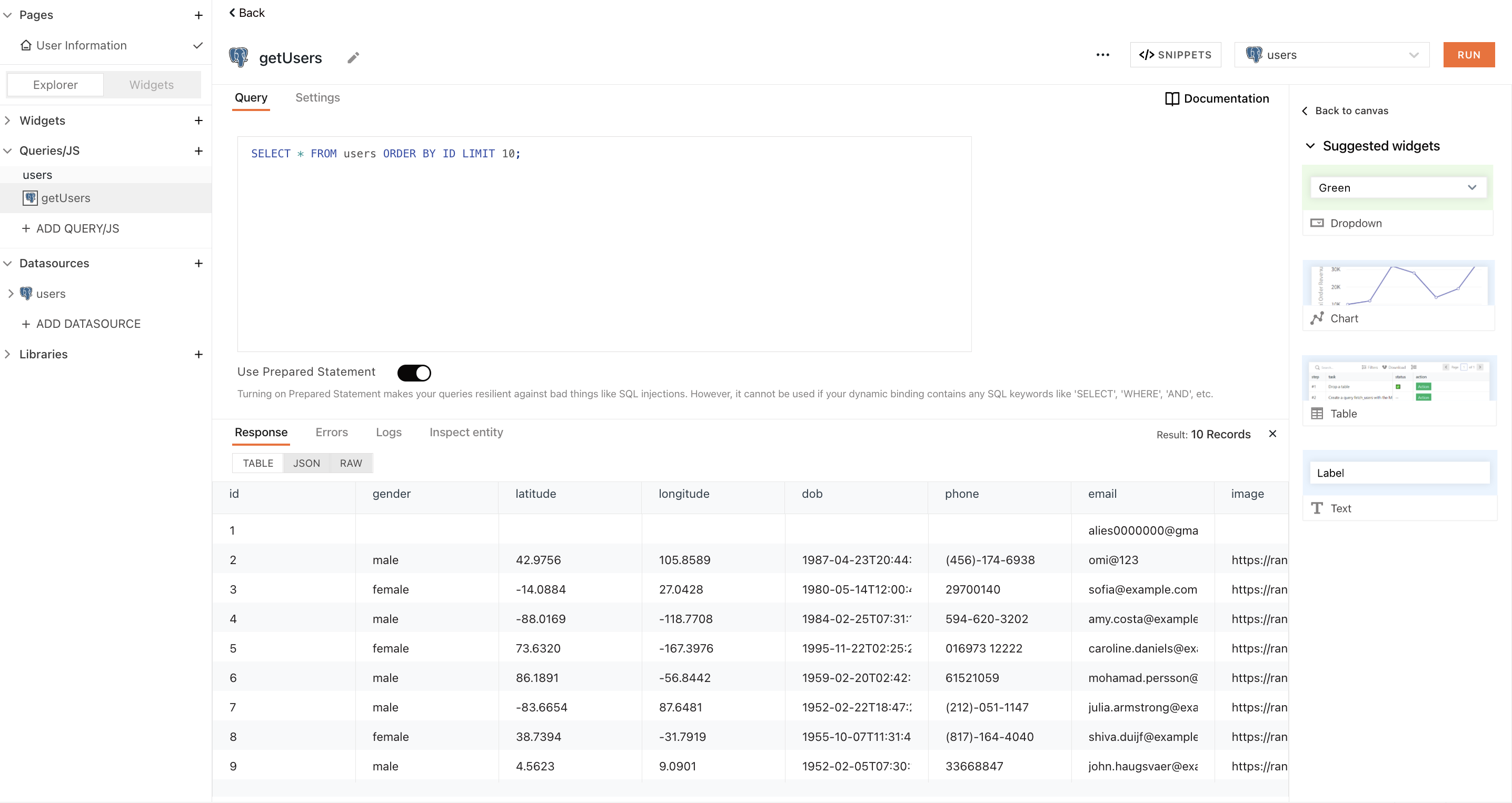 Fetch data from database